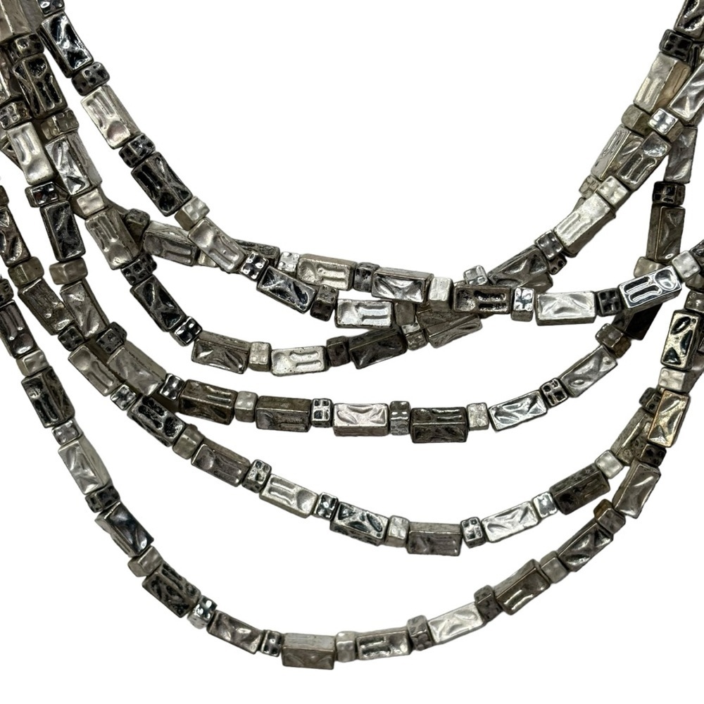 Chico’s Silver Hammered Rectangular Beads 6 Stran… - image 3